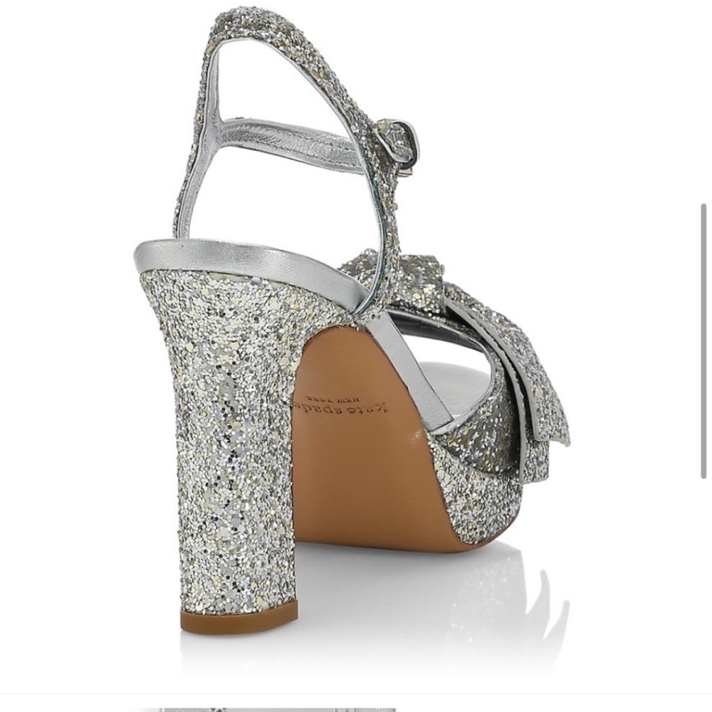 Kate Spade Miya Silver Glitter Bow Ankle Wrap Open Toe Platform new no box - Picture 4 of 8